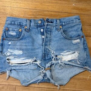 Levi's Light Blue Ripped Jean Shorts